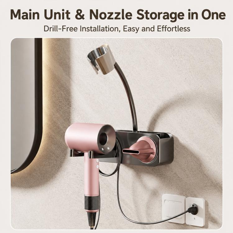 Supporto per asciugacapelli da bagno con ventosa, senza bisogno di forare, da montare a parete., with Lazy Rack, without Lazy Rack