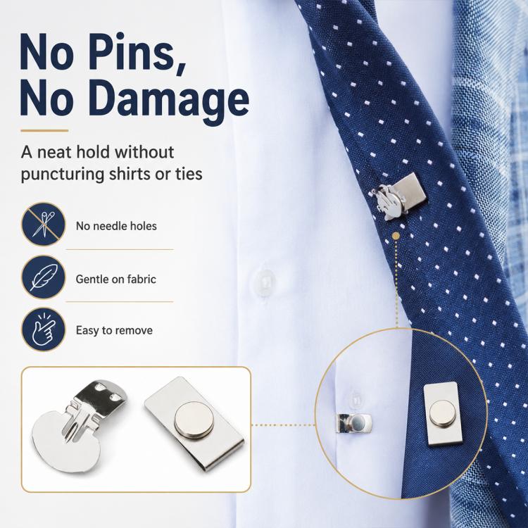 Fermacravatta magnetico invisibile antipiega per camicia a fissaggio automatico