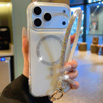 Custodia per telefono UTRYEE con anello magnetico glitterato e cinturino da polso con strass, For iPhone 17 Pro Max, For iPhone 17 Pro, For iPhone 17