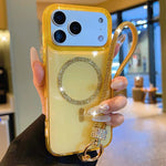 Custodia per telefono UTRYEE con anello magnetico glitterato e cinturino da polso con strass, For iPhone 17 Pro Max, For iPhone 17 Pro, For iPhone 17