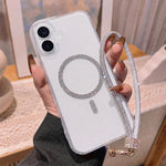 Custodia per telefono UTRYEE con anello magnetico glitterato e cinturino da polso con strass, For iPhone 17 Pro Max, For iPhone 17 Pro, For iPhone 17