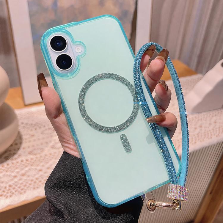 Custodia per telefono UTRYEE con anello magnetico glitterato e cinturino da polso con strass, For iPhone 17 Pro Max, For iPhone 17 Pro, For iPhone 17