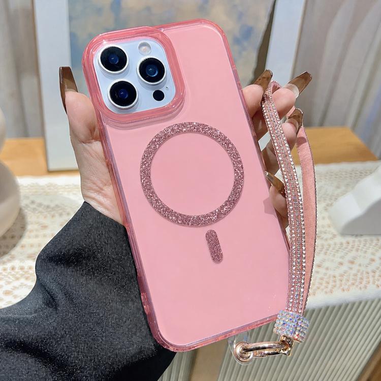 Custodia per telefono UTRYEE con anello magnetico glitterato e cinturino da polso con strass, For iPhone 16 Pro Max, For iPhone 16 Pro, For iPhone 16