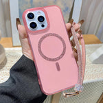 Custodia per telefono UTRYEE con anello magnetico glitterato e cinturino da polso con strass, For iPhone 16 Pro Max, For iPhone 16 Pro, For iPhone 16