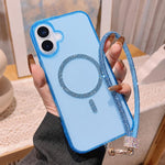 Custodia per telefono UTRYEE con anello magnetico glitterato e cinturino da polso con strass, For iPhone 16 Pro Max, For iPhone 16 Pro, For iPhone 16