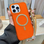 Custodia per telefono UTRYEE con anello magnetico glitterato e cinturino da polso con strass, For iPhone 15 Pro Max, For iPhone 15 Pro, For iPhone 15