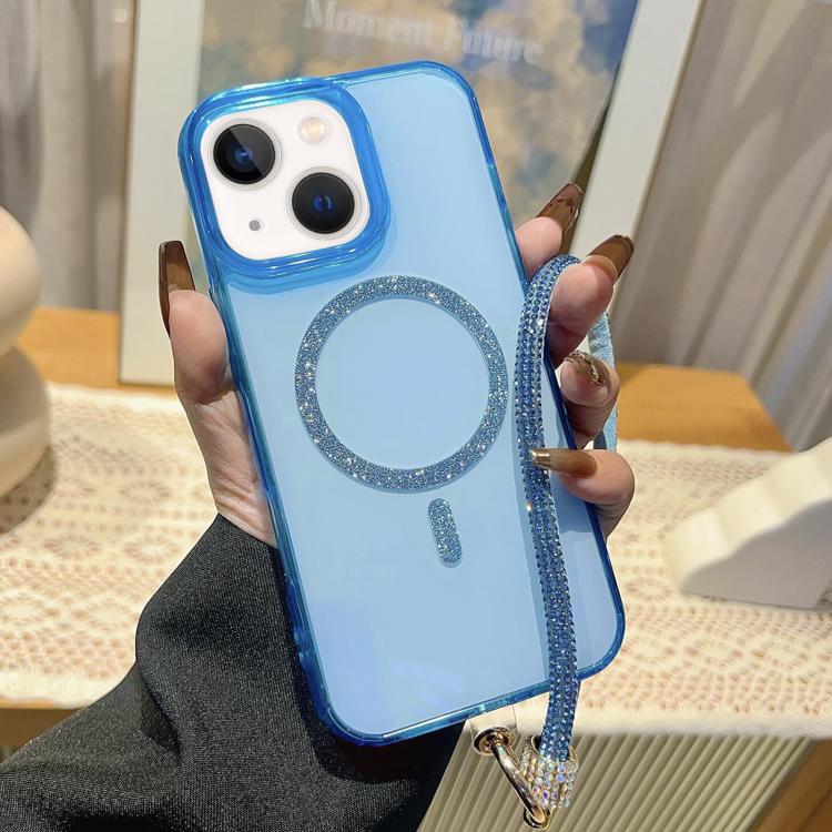 Custodia per telefono UTRYEE con anello magnetico glitterato e cinturino da polso con strass, For iPhone 15 Pro Max, For iPhone 15 Pro, For iPhone 15