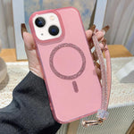 Custodia per telefono UTRYEE con anello magnetico glitterato e cinturino da polso con strass, For iPhone 15 Pro Max, For iPhone 15 Pro, For iPhone 15