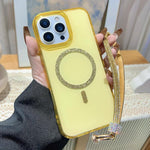 Custodia per telefono UTRYEE con anello magnetico glitterato e cinturino da polso con strass, For iPhone 14 Pro, For iPhone 14 Pro Max, For iPhone 13 Pro Max