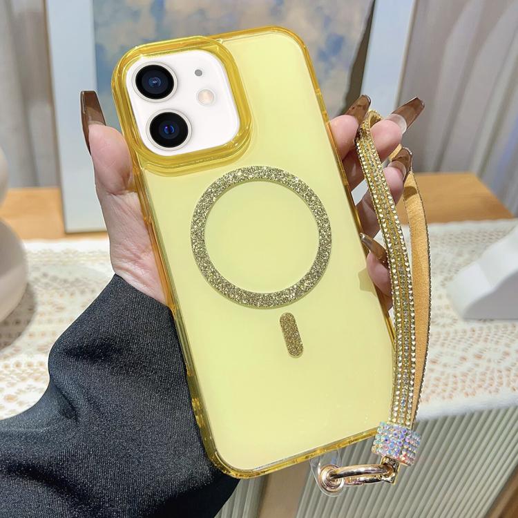 Custodia per telefono UTRYEE con anello magnetico glitterato e cinturino da polso con strass, For iPhone 12 Pro / 12, For iPhone 11 Pro Max, For iPhone 11