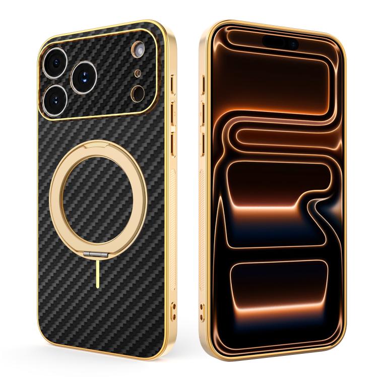 Custodia per telefono con supporto girevole a 360 gradi e texture in fibra di carbonio elettrolitica, For iPhone 17e / 16e, For iPhone 17 Pro Max, For iPhone 17 Pro, For iPhone 17, For iPhone Air, For iPhone 16 Pro Max, For iPhone 16 Pro               ...