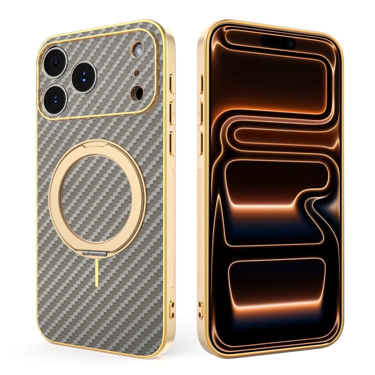 Custodia per telefono con supporto girevole a 360 gradi e texture in fibra di carbonio elettrolitica, For iPhone 17e / 16e, For iPhone 17 Pro Max, For iPhone 17 Pro, For iPhone 17, For iPhone Air, For iPhone 16 Pro Max, For iPhone 16 Pro               ...