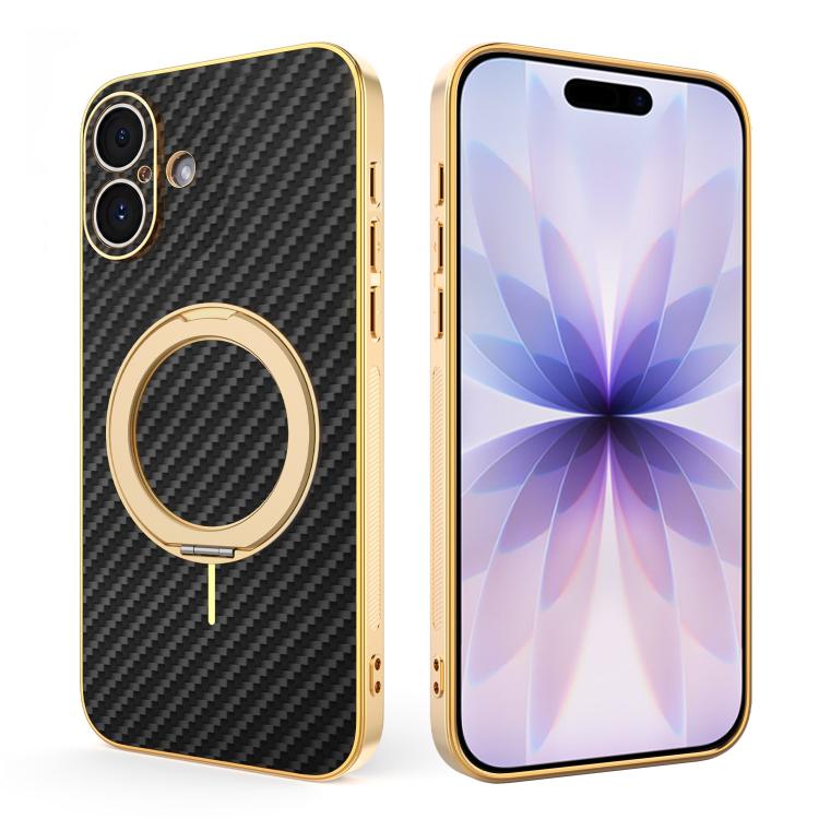 Custodia per telefono con supporto girevole a 360 gradi e texture in fibra di carbonio elettrolitica, For iPhone 17e / 16e, For iPhone 17 Pro Max, For iPhone 17 Pro, For iPhone 17, For iPhone Air, For iPhone 16 Pro Max, For iPhone 16 Pro               ...