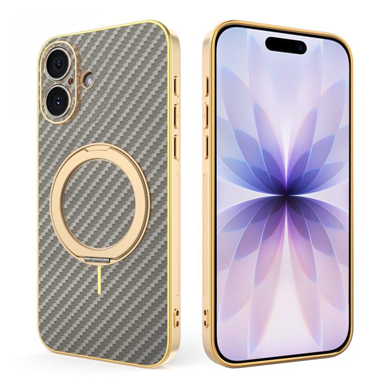 Custodia per telefono con supporto girevole a 360 gradi e texture in fibra di carbonio elettrolitica, For iPhone 17e / 16e, For iPhone 17 Pro Max, For iPhone 17 Pro, For iPhone 17, For iPhone Air, For iPhone 16 Pro Max, For iPhone 16 Pro               ...