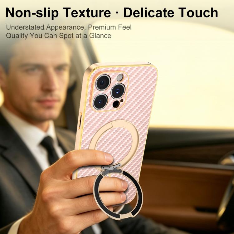 Custodia per telefono con supporto girevole a 360 gradi e texture in fibra di carbonio elettrolitica, For iPhone 17e / 16e, For iPhone 17 Pro Max, For iPhone 17 Pro, For iPhone 17, For iPhone Air, For iPhone 16 Pro Max, For iPhone 16 Pro               ...