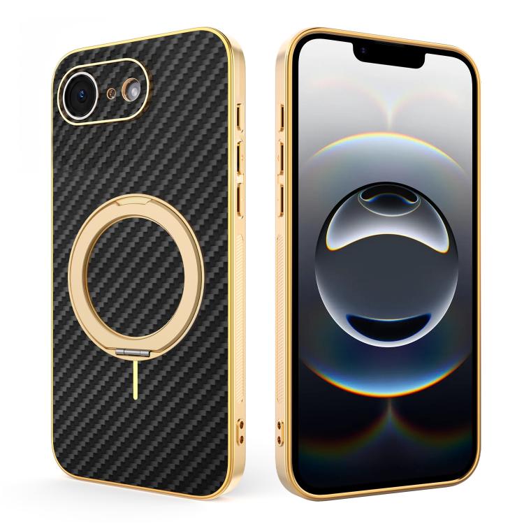 Custodia per telefono con supporto girevole a 360 gradi e texture in fibra di carbonio elettrolitica, For iPhone 17e / 16e, For iPhone 17 Pro Max, For iPhone 17 Pro, For iPhone 17, For iPhone Air, For iPhone 16 Pro Max, For iPhone 16 Pro               ...