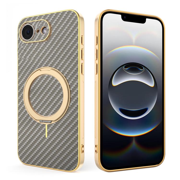 Custodia per telefono con supporto girevole a 360 gradi e texture in fibra di carbonio elettrolitica, For iPhone 17e / 16e, For iPhone 17 Pro Max, For iPhone 17 Pro, For iPhone 17, For iPhone Air, For iPhone 16 Pro Max, For iPhone 16 Pro               ...