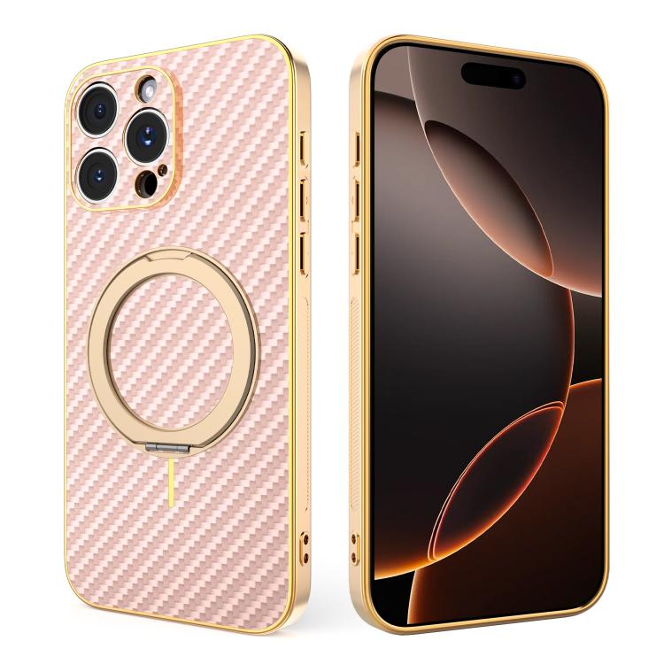 Custodia per telefono con supporto girevole a 360 gradi e texture in fibra di carbonio elettrolitica, For iPhone 17e / 16e, For iPhone 17 Pro Max, For iPhone 17 Pro, For iPhone 17, For iPhone Air, For iPhone 16 Pro Max, For iPhone 16 Pro               ...