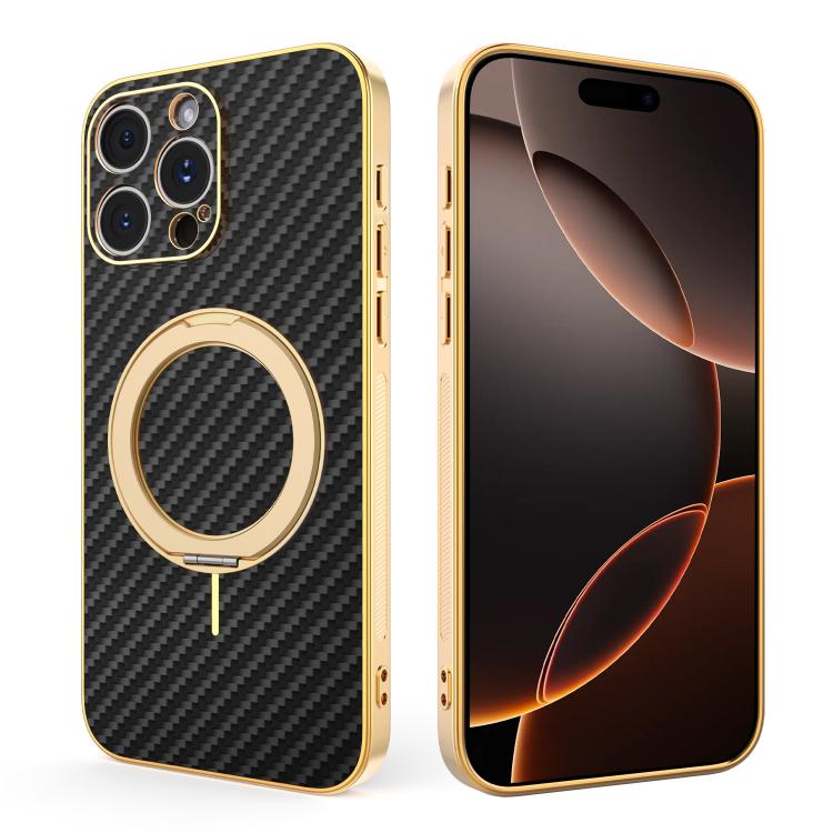 Custodia per telefono con supporto girevole a 360 gradi e texture in fibra di carbonio elettrolitica, For iPhone 17e / 16e, For iPhone 17 Pro Max, For iPhone 17 Pro, For iPhone 17, For iPhone Air, For iPhone 16 Pro Max, For iPhone 16 Pro               ...