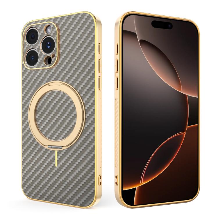 Custodia per telefono con supporto girevole a 360 gradi e texture in fibra di carbonio elettrolitica, For iPhone 17e / 16e, For iPhone 17 Pro Max, For iPhone 17 Pro, For iPhone 17, For iPhone Air, For iPhone 16 Pro Max, For iPhone 16 Pro               ...
