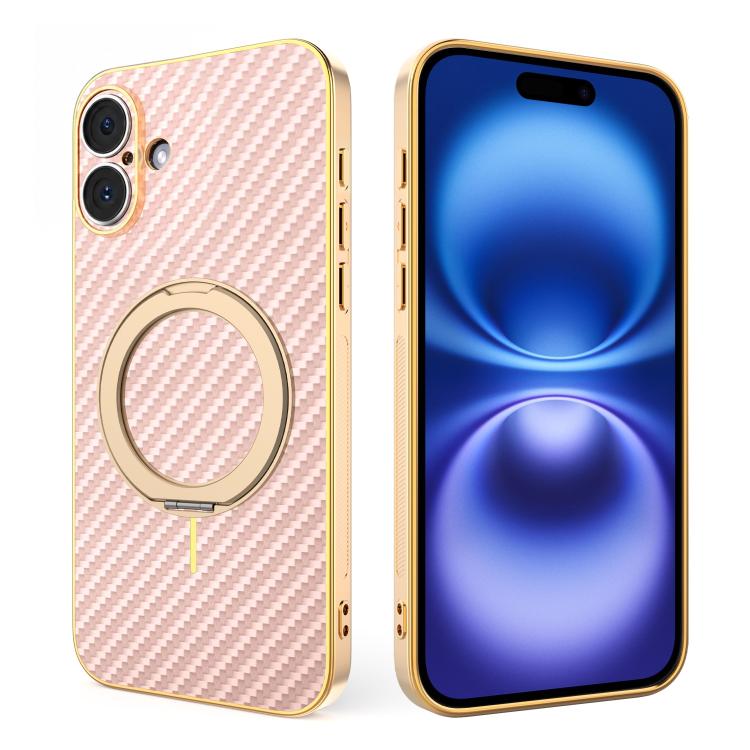 Custodia per telefono con supporto girevole a 360 gradi e texture in fibra di carbonio elettrolitica, For iPhone 17e / 16e, For iPhone 17 Pro Max, For iPhone 17 Pro, For iPhone 17, For iPhone Air, For iPhone 16 Pro Max, For iPhone 16 Pro               ...