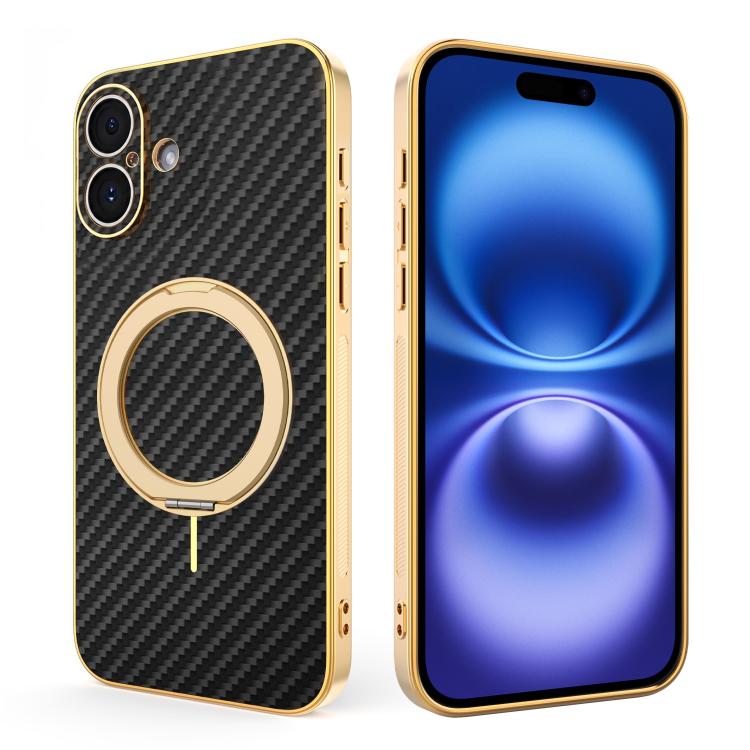 Custodia per telefono con supporto girevole a 360 gradi e texture in fibra di carbonio elettrolitica, For iPhone 17e / 16e, For iPhone 17 Pro Max, For iPhone 17 Pro, For iPhone 17, For iPhone Air, For iPhone 16 Pro Max, For iPhone 16 Pro               ...