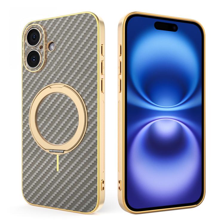 Custodia per telefono con supporto girevole a 360 gradi e texture in fibra di carbonio elettrolitica, For iPhone 17e / 16e, For iPhone 17 Pro Max, For iPhone 17 Pro, For iPhone 17, For iPhone Air, For iPhone 16 Pro Max, For iPhone 16 Pro               ...