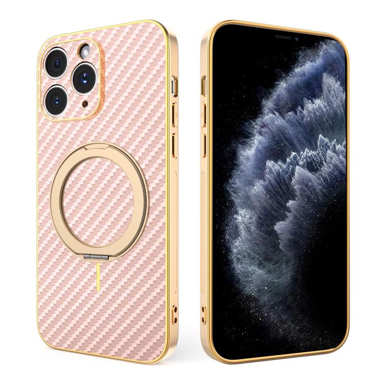 Custodia per telefono con supporto girevole a 360 gradi e texture in fibra di carbonio elettrolitica, For iPhone 11, For iPhone 11 Pro