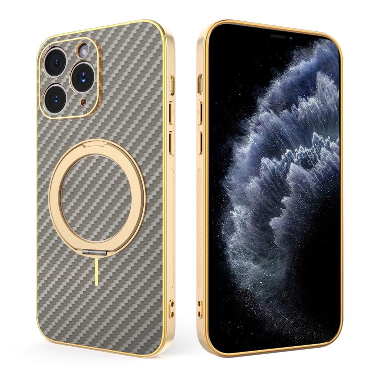 Custodia per telefono con supporto girevole a 360 gradi e texture in fibra di carbonio elettrolitica, For iPhone 11, For iPhone 11 Pro
