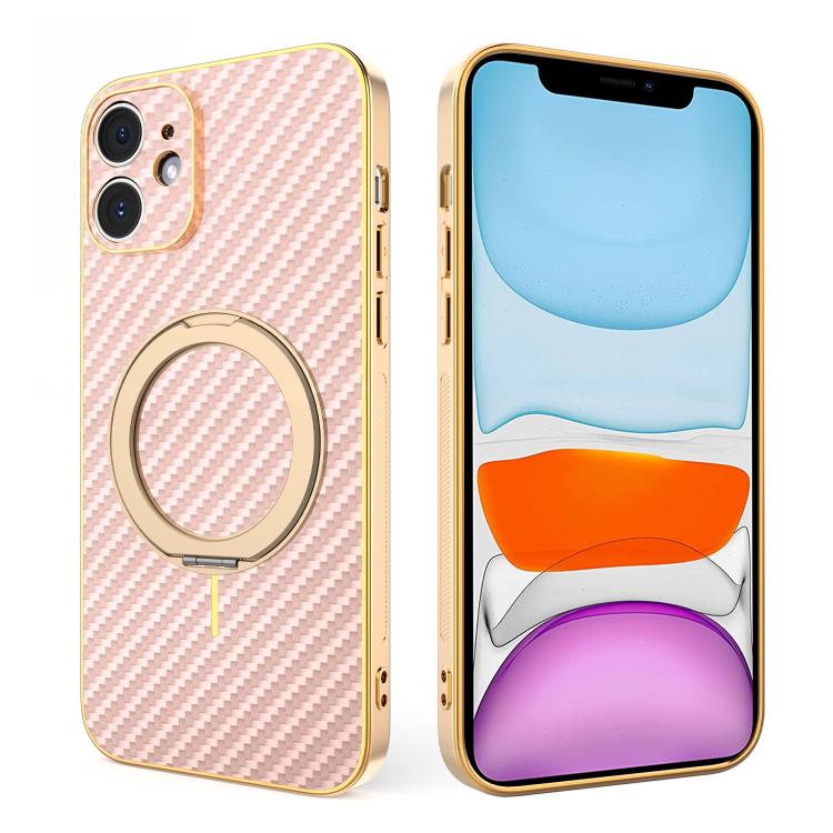 Custodia per telefono con supporto girevole a 360 gradi e texture in fibra di carbonio elettrolitica, For iPhone 11, For iPhone 11 Pro
