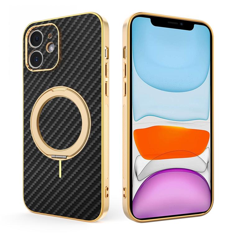 Custodia per telefono con supporto girevole a 360 gradi e texture in fibra di carbonio elettrolitica, For iPhone 11, For iPhone 11 Pro