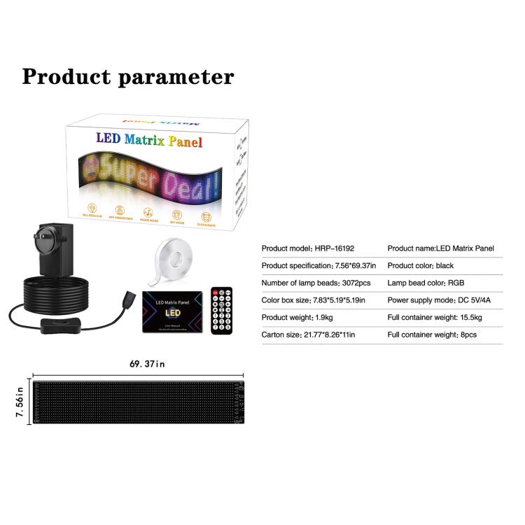 Schermo a matrice LED flessibile, ultra sottile, impermeabile e programmabile, da 16 x 192 pixel., EU Plug, UK Plug, US Plug, USB Plug