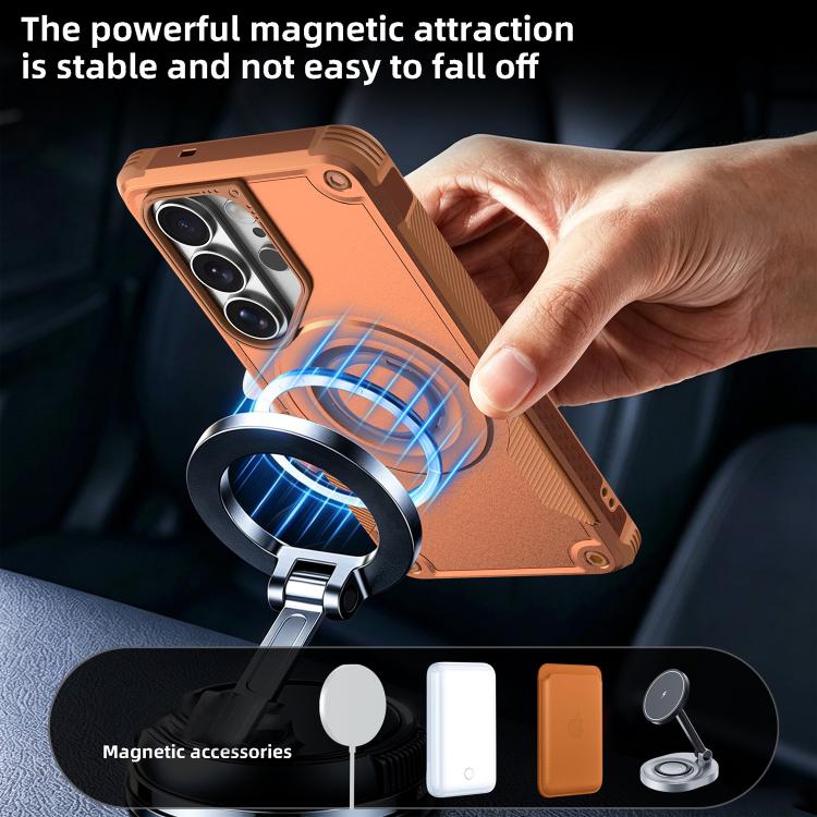 Custodia per telefono ibrida in PC e TPU con vernice metallizzata magnetica, For Galaxy S26+ 5G, For Galaxy S26 Ultra 5G, For Galaxy S26 5G