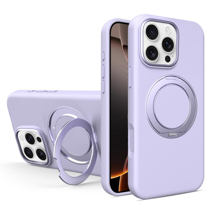 Custodia magnetica per telefono in silicone liquido con supporto girevole, For iPhone 16 Pro Max, For iPhone 16 Pro, For iPhone 16