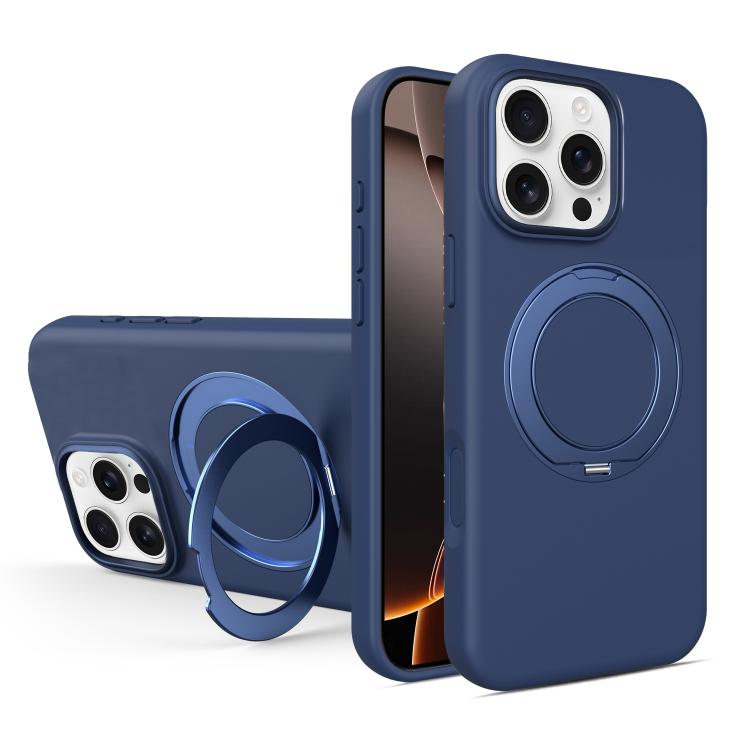 Custodia magnetica per telefono in silicone liquido con supporto girevole, For iPhone 16 Pro Max, For iPhone 16 Pro, For iPhone 16