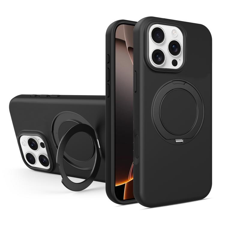Custodia magnetica per telefono in silicone liquido con supporto girevole, For iPhone 16 Pro Max, For iPhone 16 Pro, For iPhone 16