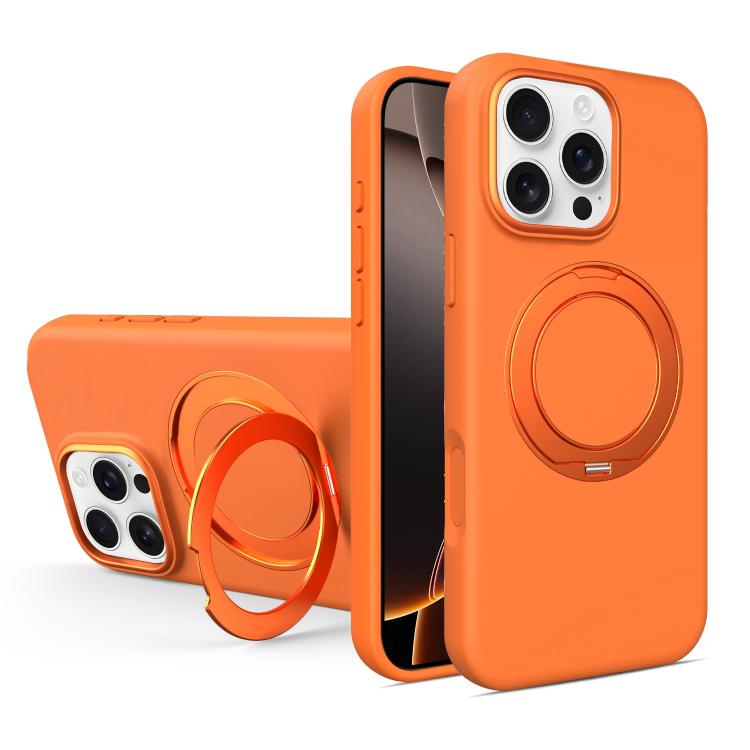 Custodia magnetica per telefono in silicone liquido con supporto girevole, For iPhone 16 Pro Max, For iPhone 16 Pro, For iPhone 16