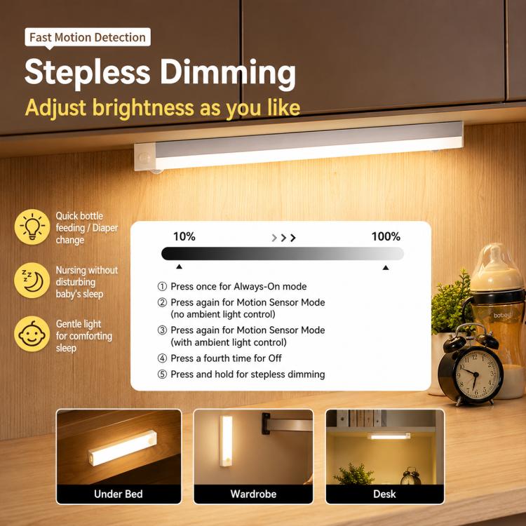 Barra luminosa a LED con sensore di movimento intelligente, lampada da comodino, 10cm 1W, 20cm 2W, 30cm 3W, 50cm 5W