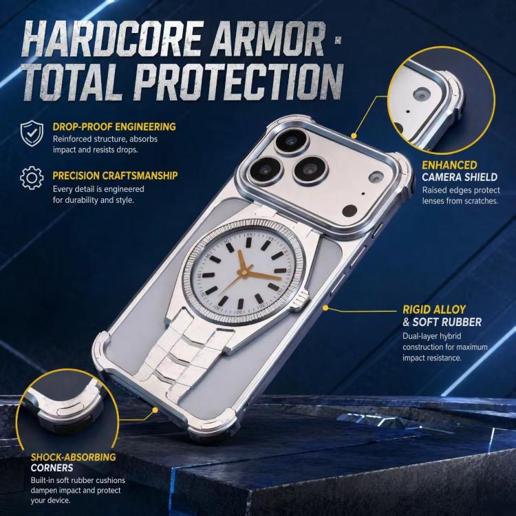 Custodia magnetica per telefono in lega di alluminio con design a orologio., For iPhone 17 Pro Max, For iPhone 17 Pro