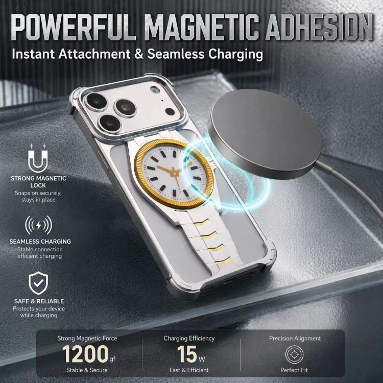 Custodia magnetica per telefono in lega di alluminio con design a orologio., For iPhone 17 Pro Max, For iPhone 17 Pro