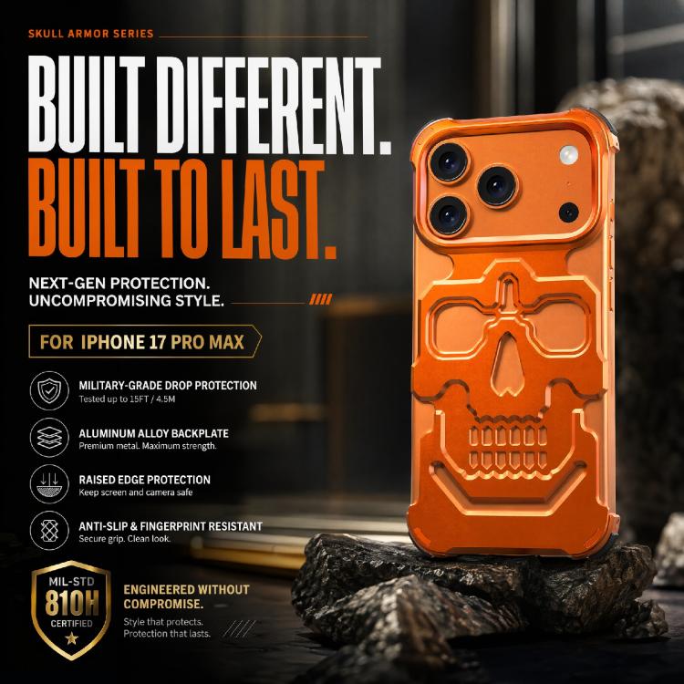 Custodia per telefono in lega di alluminio con design unico a teschio., For iPhone 17 Pro Max, For iPhone 17 Pro