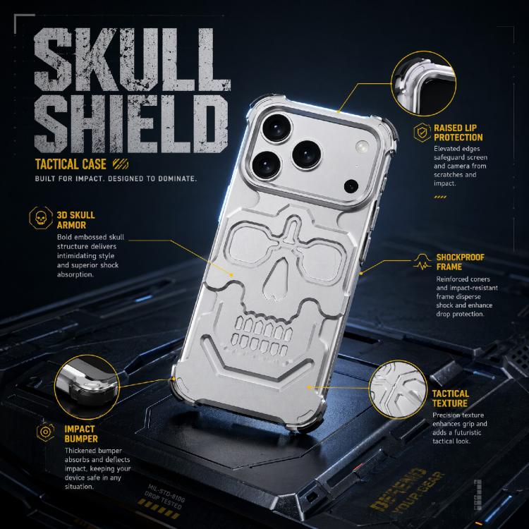 Custodia per telefono in lega di alluminio con design unico a teschio., For iPhone 17 Pro Max, For iPhone 17 Pro
