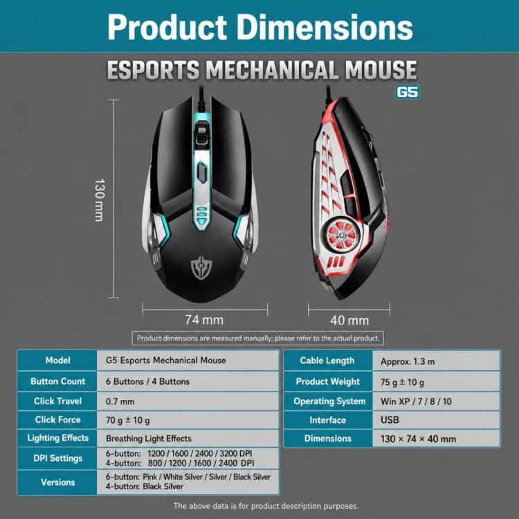 Mouse meccanico da gioco USB SHIPADOO G5 6D 3200DPI