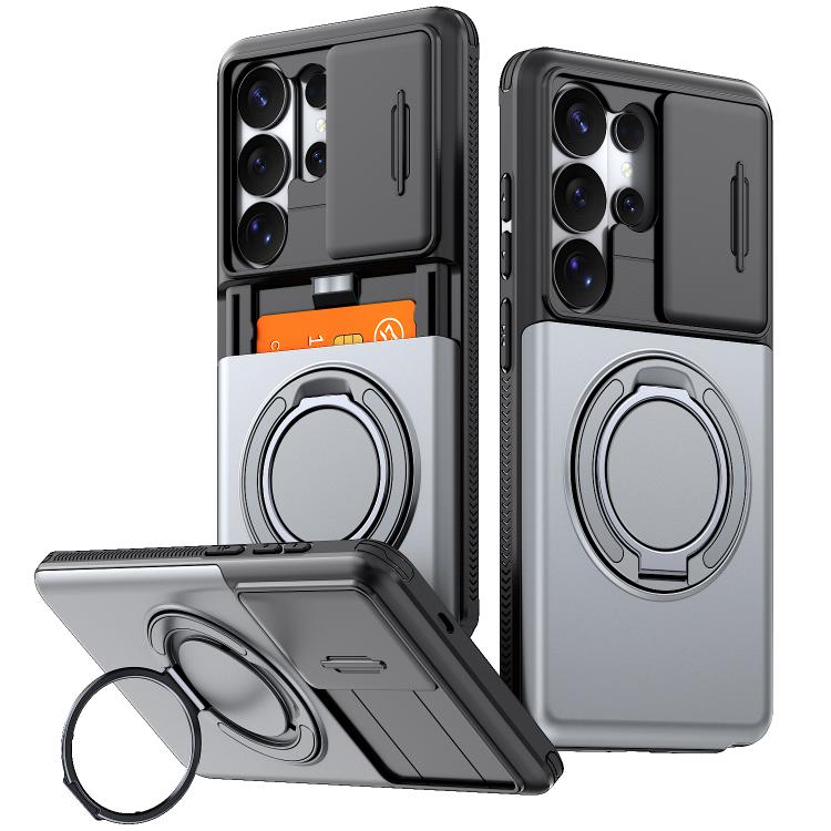 Custodia per telefono con protezione per fotocamera scorrevole, slot per scheda e rotazione a 360 gradi., For Galaxy S26 Ultra 5G, For Galaxy S25 Ultra 5G