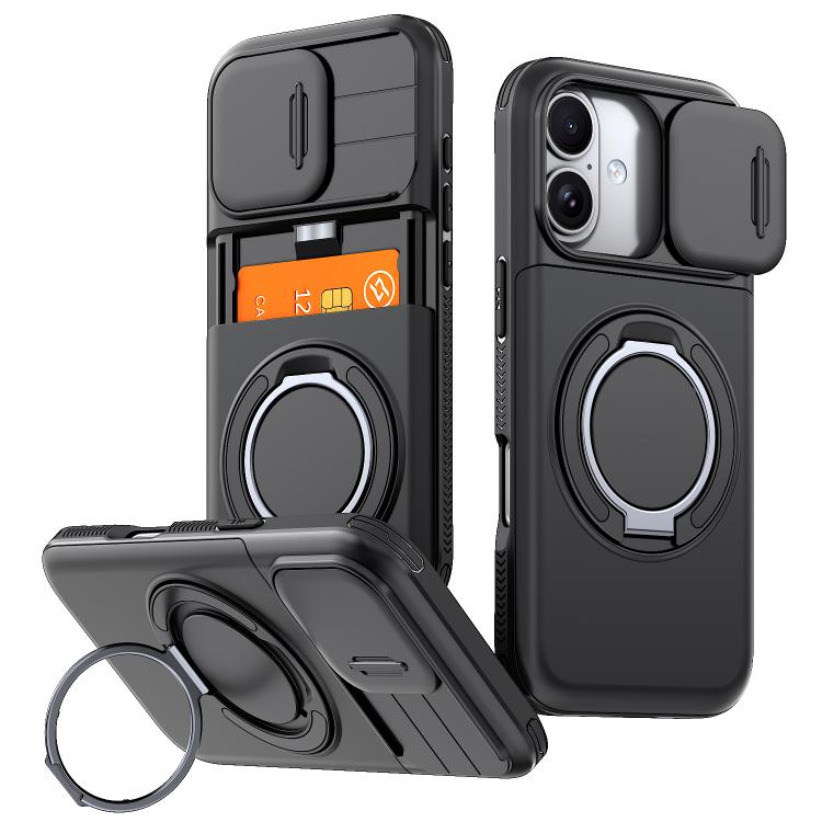 Custodia per telefono con protezione per fotocamera scorrevole, slot per scheda e rotazione a 360 gradi., For iPhone 17 Pro Max, For iPhone 17, For iPhone 16 Pro Max
