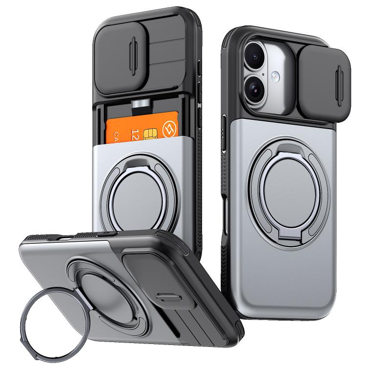 Custodia per telefono con protezione per fotocamera scorrevole, slot per scheda e rotazione a 360 gradi., For iPhone 17 Pro Max, For iPhone 17, For iPhone 16 Pro Max