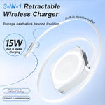 Caricabatterie wireless magnetico 3 in 1 da 15 W con cavo Type-C retrattile