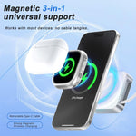 Caricabatterie wireless magnetico 3 in 1 da 15 W con cavo Type-C retrattile