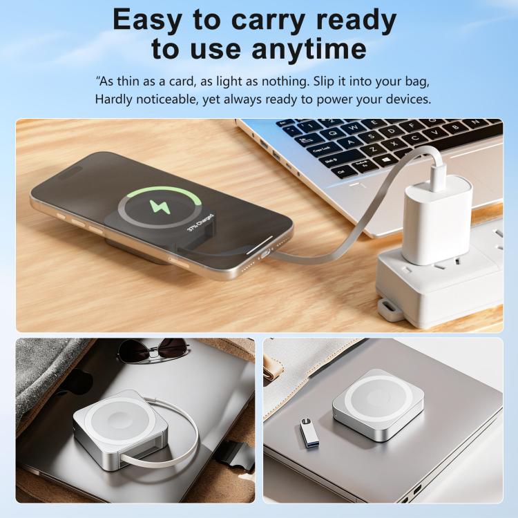 Caricabatterie wireless magnetico 3 in 1 da 15 W con cavo Type-C retrattile
