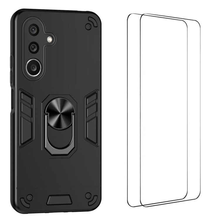 WANLONFENG Custodia per telefono antiurto con supporto integrato e 2 pellicole protettive per lo schermo., For Galaxy A27 5G